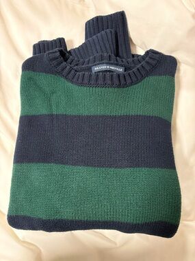 Brandy Melville Navy and Green Bold Stripe Crewneck Sweater